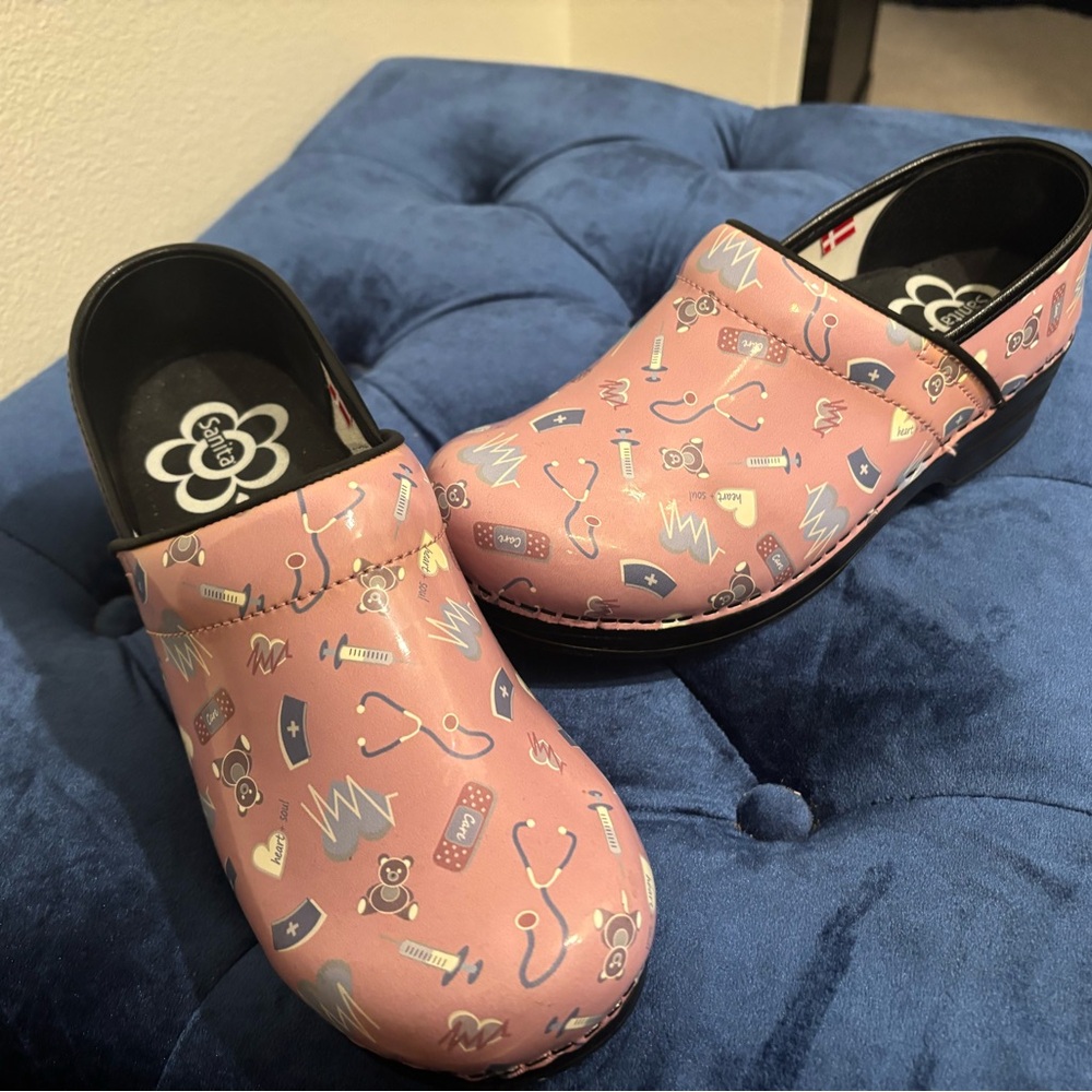 Sanita Pink Clogs with Fun Design
